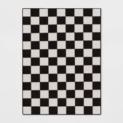 4'x5'5" Washable Small Checker Accent Rug Charcoal and Ivory - Room Essentials™: Checkered, OEKO-TEX Certified