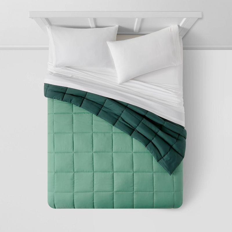 slide 4 of 6, Full/Queen Reversible Microfiber Solid Comforter Dark Green/Green - Room Essentials, 1 ct