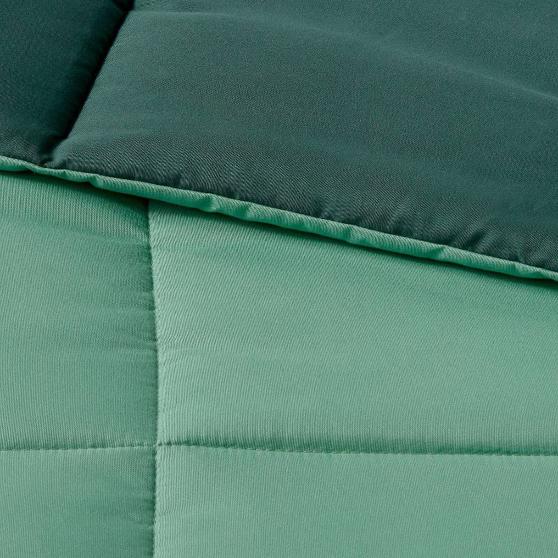 slide 5 of 6, Full/Queen Reversible Microfiber Solid Comforter Dark Green/Green - Room Essentials, 1 ct