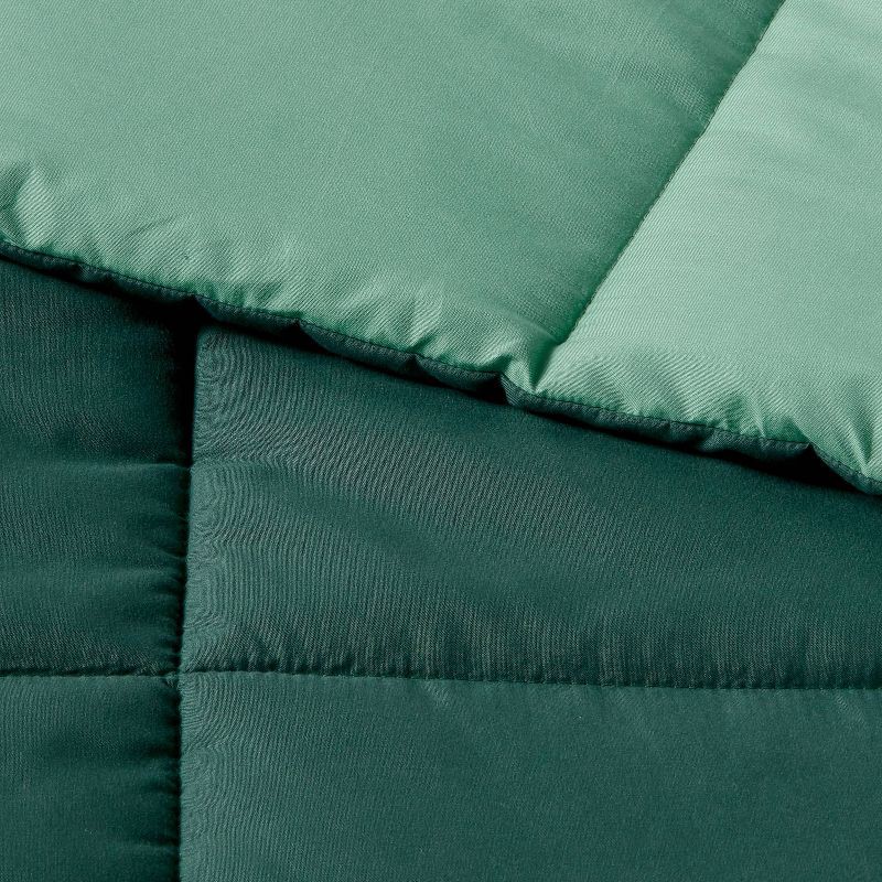 slide 6 of 6, Full/Queen Reversible Microfiber Solid Comforter Dark Green/Green - Room Essentials, 1 ct