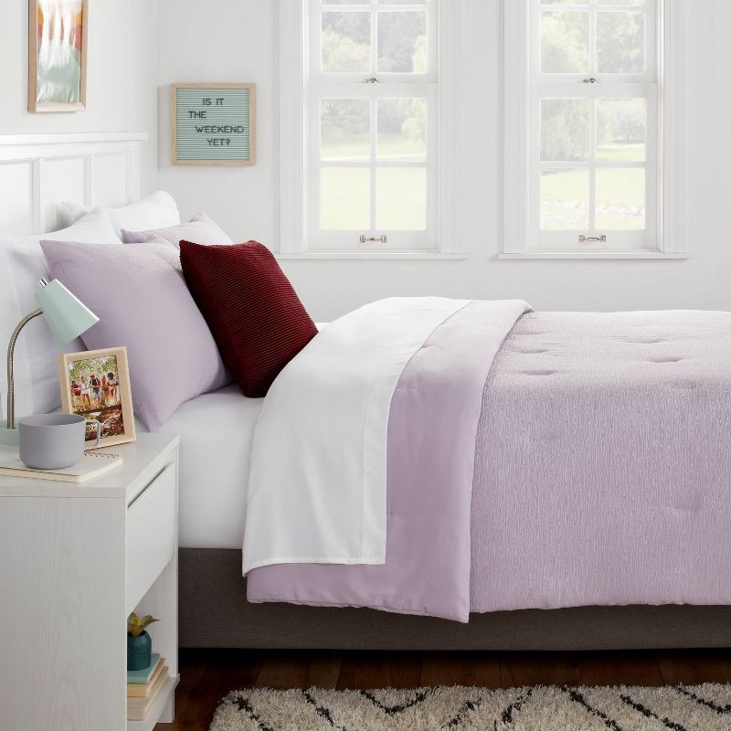 slide 4 of 4, Full/Queen Microfiber Micro Texture Comforter Light Purple - Room Essentials, 1 ct