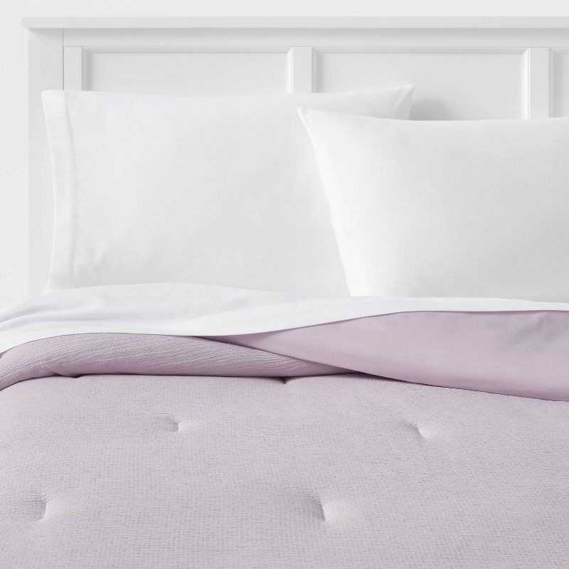 slide 1 of 4, Full/Queen Microfiber Micro Texture Comforter Light Purple - Room Essentials, 1 ct