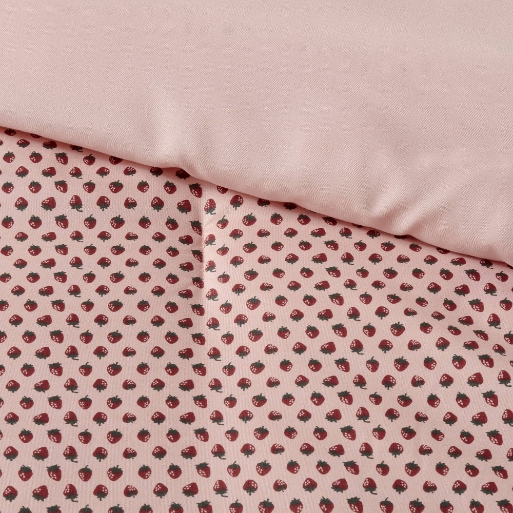 slide 5 of 8, 7pc Queen Strawberry Print Reversible Microfiber Comforter & Sheet Set Light Pink - Room Essentials, 1 ct