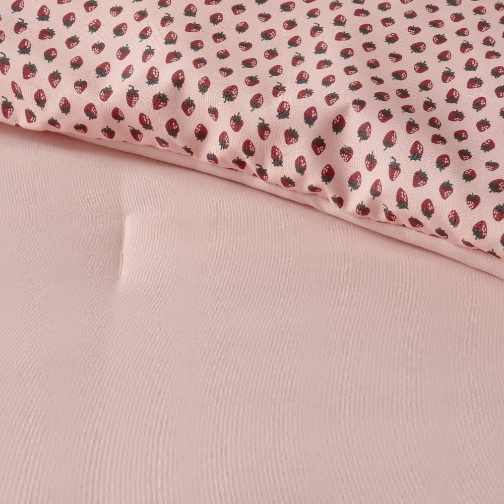 slide 6 of 8, 7pc Queen Strawberry Print Reversible Microfiber Comforter & Sheet Set Light Pink - Room Essentials, 1 ct