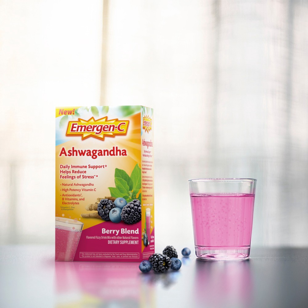 slide 2 of 4, Emergen-C Ashwagandha Immune and Stress Support Powder - 18ct, 18 ct