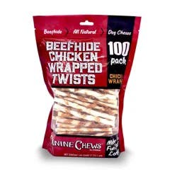 Canine Chews Chicken and Beef Twist Rawhide Dog Treats - 100ct