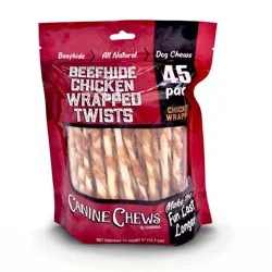 Canine Chews Chicken and Beef Twist Rawhide Dog Treats - 45ct