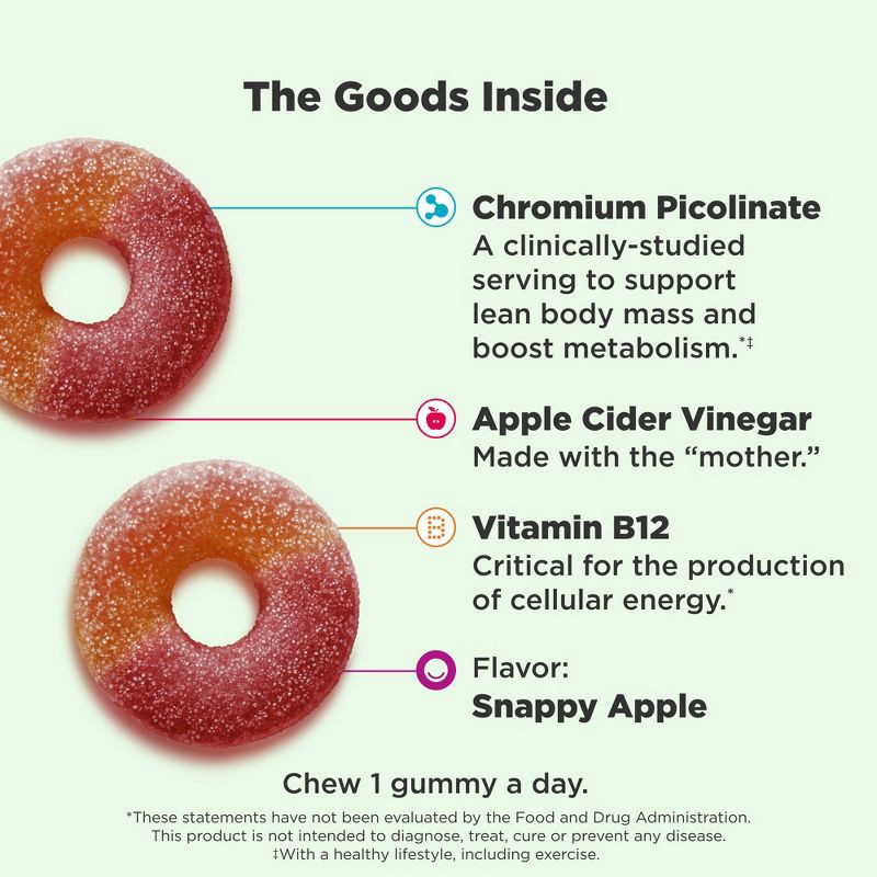 slide 3 of 10, OLLY Metabolism Gummy Rings with Apple Cider Vinegar, Vitamin B12 & Chromium - Apple - 30ct, 30 ct