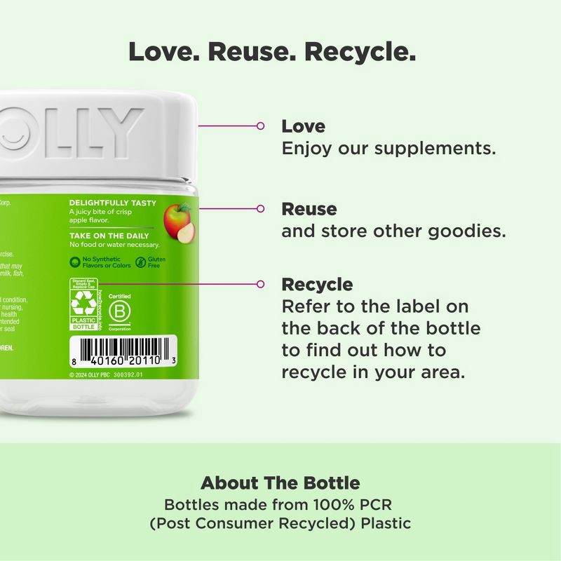 slide 5 of 10, OLLY Metabolism Gummy Rings with Apple Cider Vinegar, Vitamin B12 & Chromium - Apple - 30ct, 30 ct