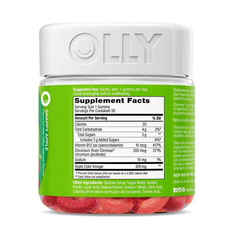 slide 6 of 10, OLLY Metabolism Gummy Rings with Apple Cider Vinegar, Vitamin B12 & Chromium - Apple - 30ct, 30 ct