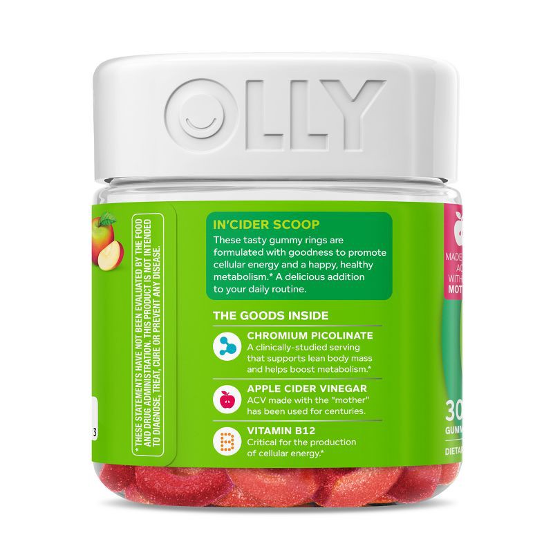 slide 9 of 10, OLLY Metabolism Gummy Rings with Apple Cider Vinegar, Vitamin B12 & Chromium - Apple - 30ct, 30 ct