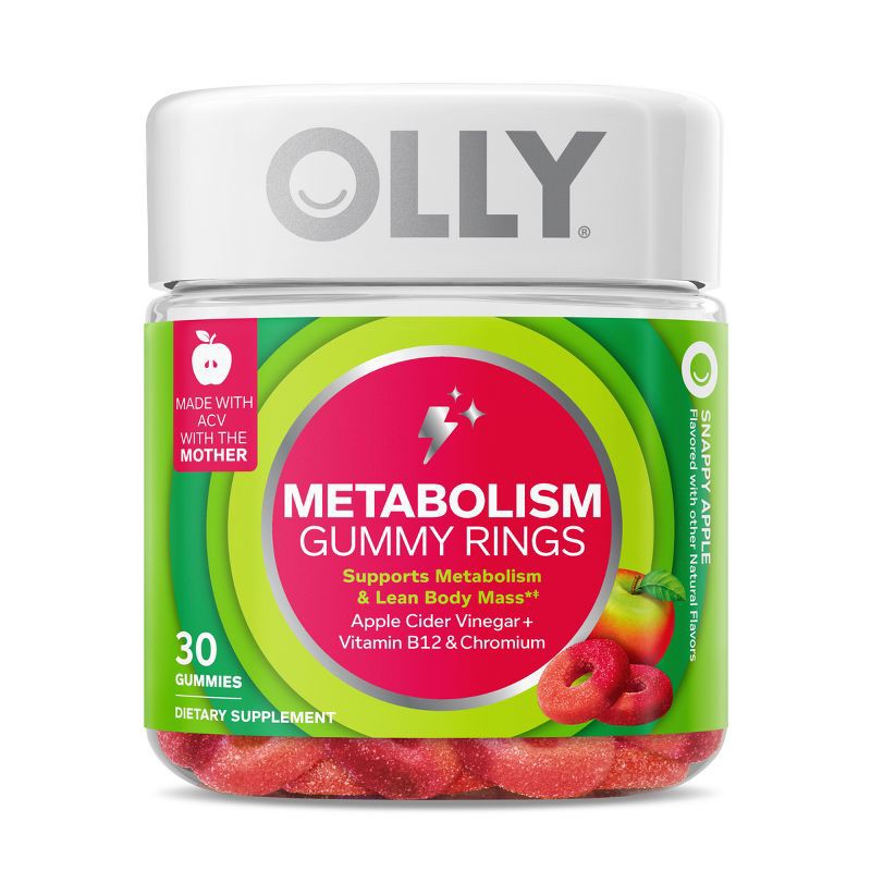 slide 1 of 10, OLLY Metabolism Gummy Rings with Apple Cider Vinegar, Vitamin B12 & Chromium - Apple - 30ct, 30 ct