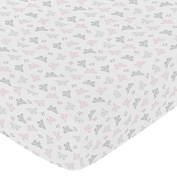 slide 1 of 2, Sweet Jojo Designs Alexa Butterfly Fitted Crib Sheet - Pink/Grey, 1 ct