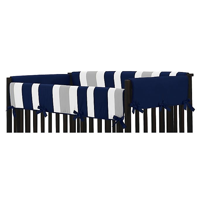 slide 2 of 2, Sweet Jojo Designs Long Crib Rail Guard Covers - Navy/Grey Stripe, 1 ct