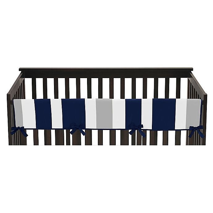 slide 1 of 2, Sweet Jojo Designs Long Crib Rail Guard Covers - Navy/Grey Stripe, 1 ct