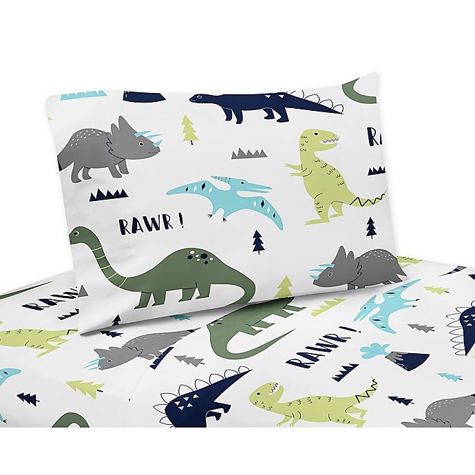 slide 1 of 1, Sweet Jojo Designs Mod Dinosaur Twin Sheet Set - Turquoise/Navy, 1 ct