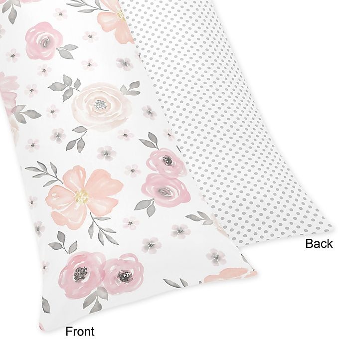 slide 3 of 3, Sweet Jojo Designs Watercolor Floral Reversible Body Pillow Cover - Pink/Grey, 1 ct