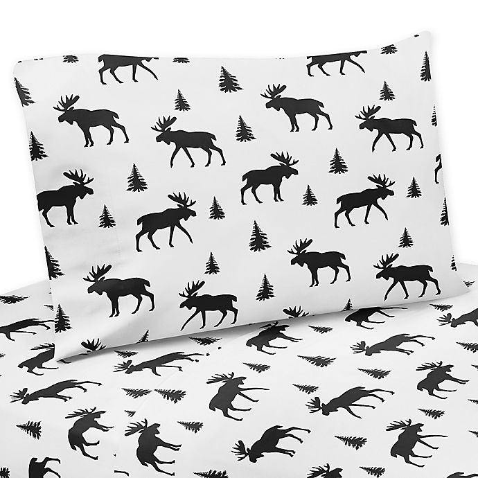 slide 2 of 2, Sweet Jojo Designs Rustic Patch Moose Queen Sheet Set - Black/White, 1 ct