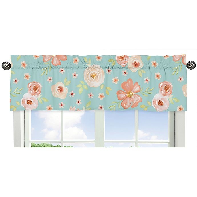 slide 1 of 1, Sweet Jojo Designs Watercolor Floral Turqouise & Peach Window Valance, 1 ct