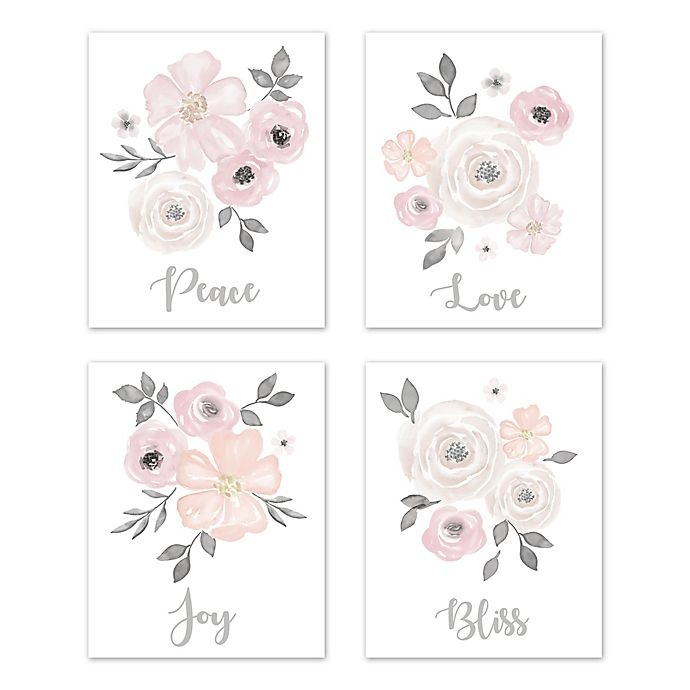 slide 1 of 2, Sweet Jojo Designs Watercolor Floral Wall Art Set - Pink/Grey, 4 ct