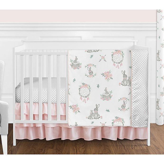 slide 1 of 5, Sweet Jojo Designs Floral Crib Bedding Set - Pink/Grey, 4 ct