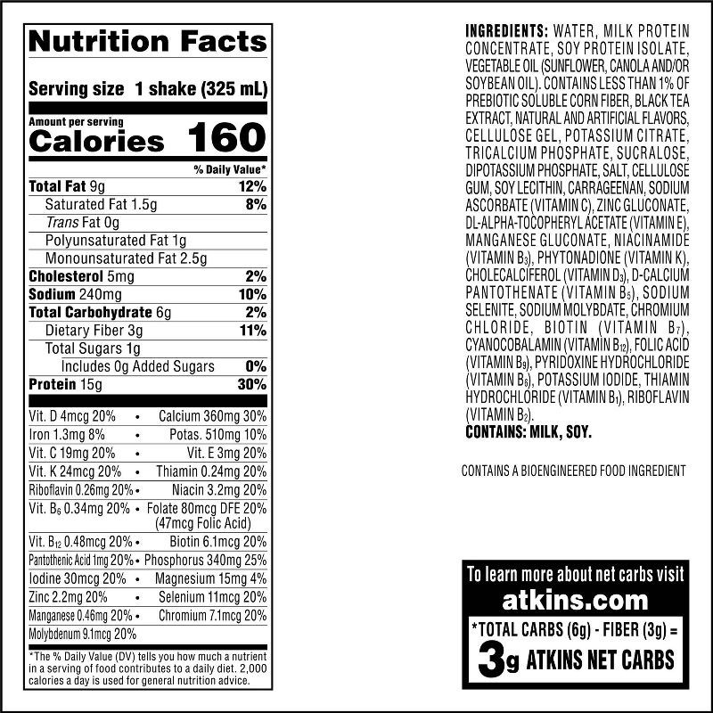 slide 6 of 7, Atkins Chai Tea Latte Caffeinated Protein Shake - 4ct/44 fl oz, 4 ct; 44 fl oz