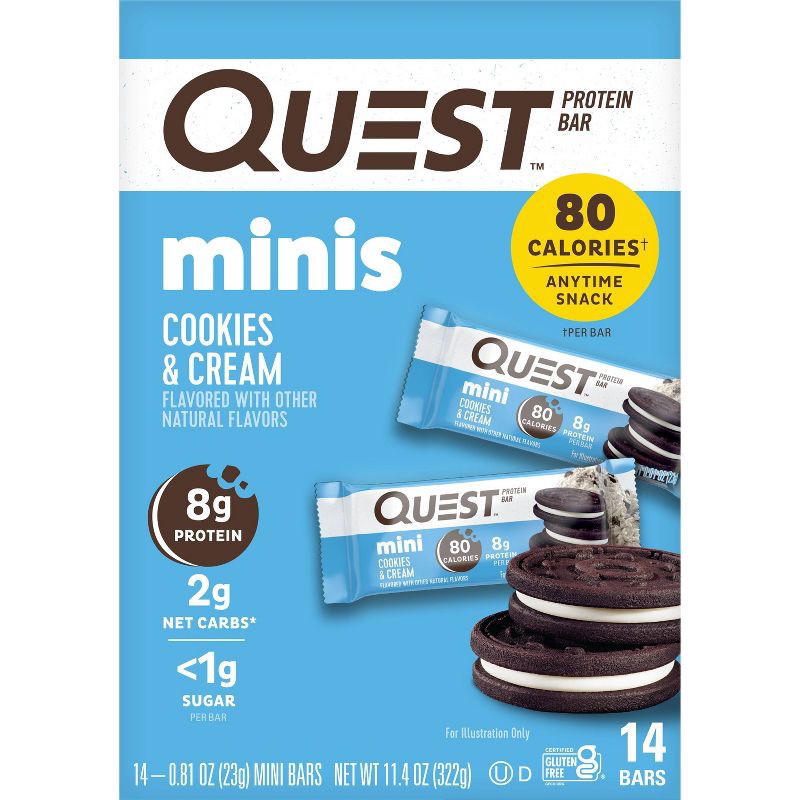 slide 1 of 7, Quest Nutrition Minis Cookies & Cream Whey Mini Protein Bars - 8g Protein - 14ct, 14 ct