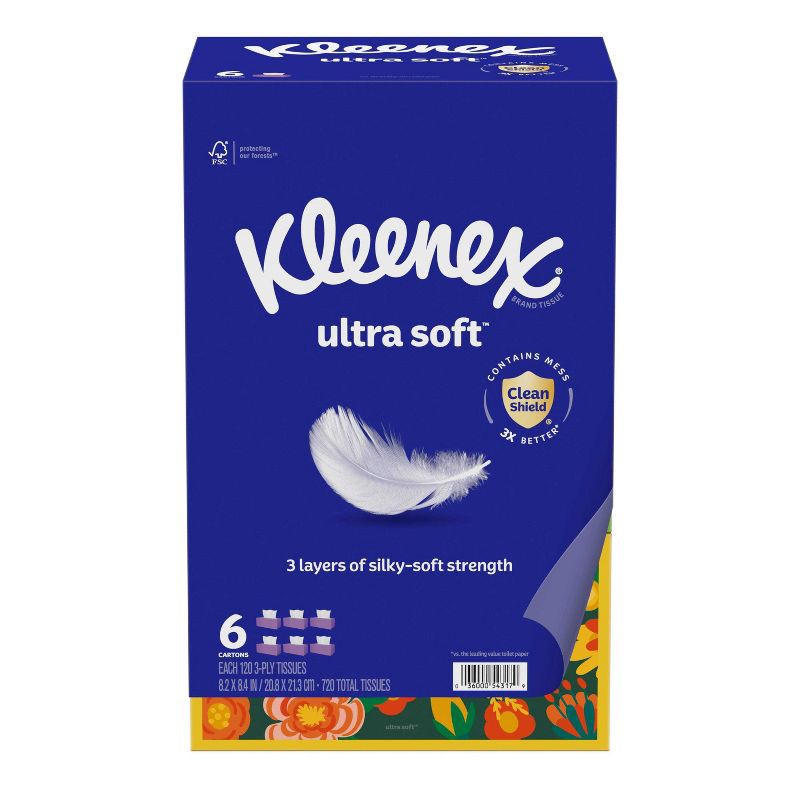 slide 2 of 11, Kleenex Ultra Soft 3-Ply Facial Tissue - 6pk/720ct, 6 ct, 720 ct