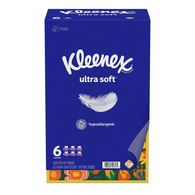 slide 2 of 14, Kleenex Ultra Soft 3-Ply Facial Tissue - 6pk/720ct, 6 ct, 720 ct