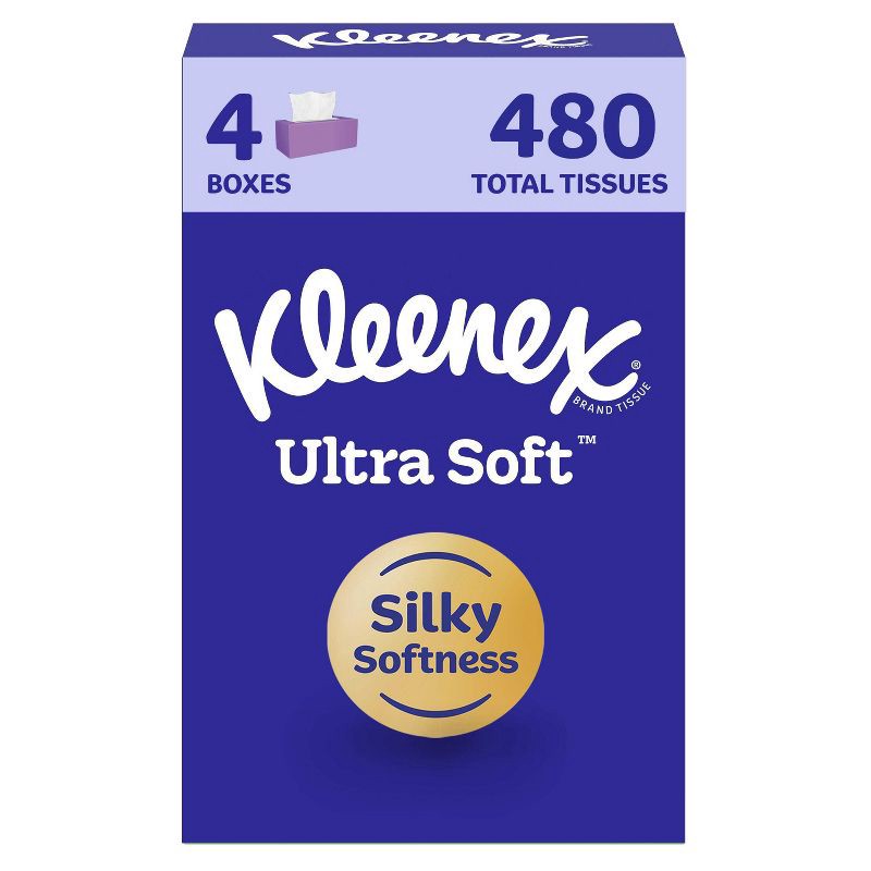 slide 1 of 9, Kleenex Ultra Soft 3-Ply Facial Tissue - 4pk/480ct: Rectangle Shape, 4 ct, 480 ct