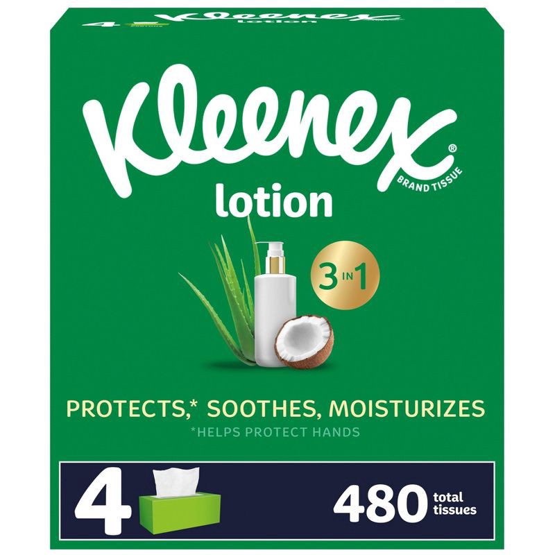 slide 1 of 8, Kleenex Lotion 3-Ply Facial Tissue - 4pk/480ct, 4 ct, 480 ct