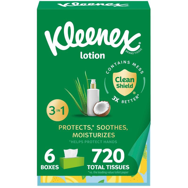 slide 1 of 7, Kleenex Lotion 3-Ply Facial Tissue - 6pk/720ct, 6 ct, 720 ct