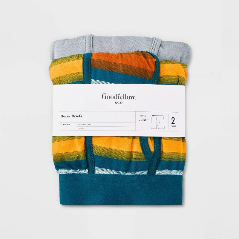 slide 2 of 2, Men's Striped Boxer Briefs 2pk - Goodfellow & Co™ Teal XL, 2 ct