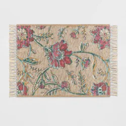 2'x3' Washable Floral Printed Accent Rug Beige/Red - Threshold™: Machine Washable, Low Pile, Indoor Use