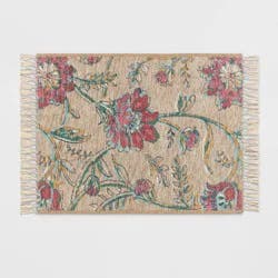 2'x3' Washable Floral Printed Accent Rug Beige/Red - Threshold™: Machine Washable, Low Pile, Indoor Use