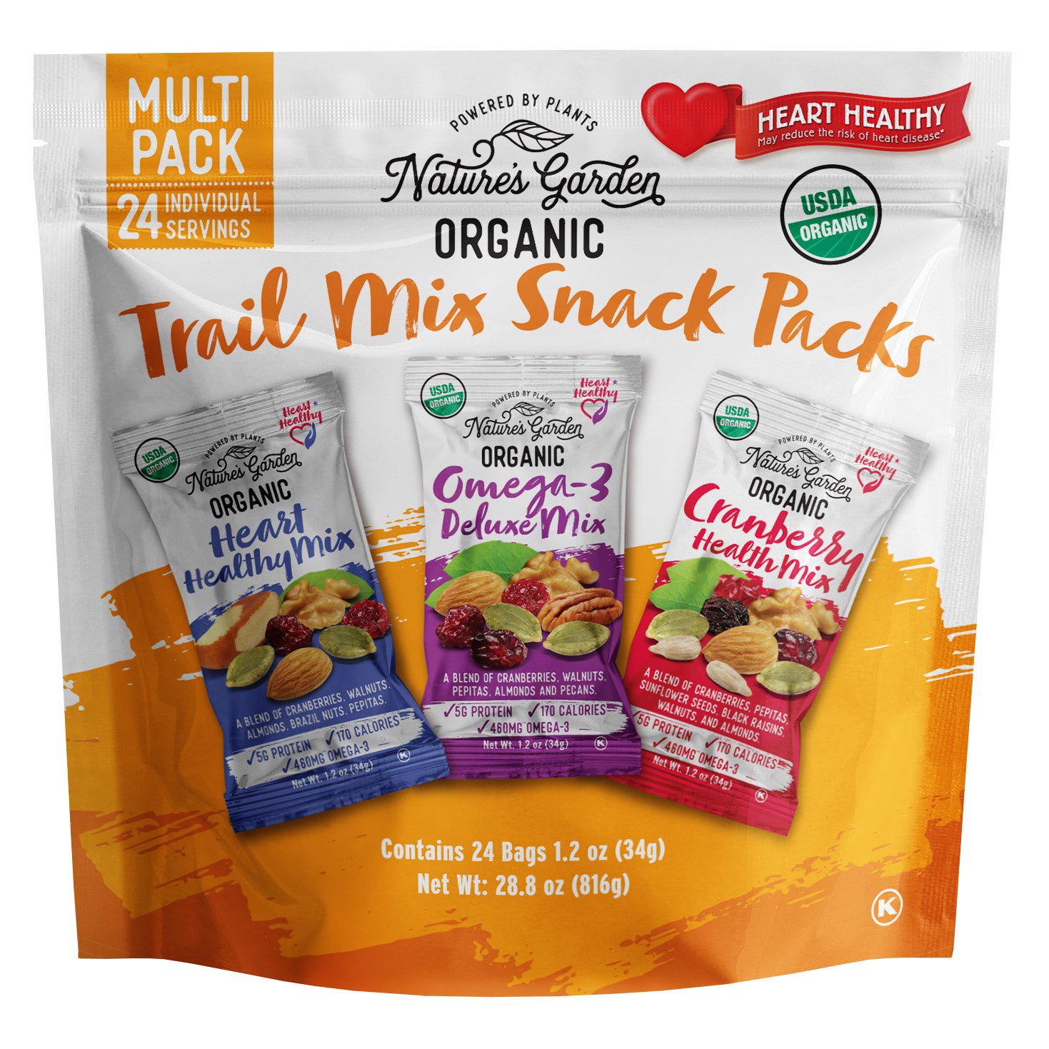 slide 1 of 2, Nature's Garden Organic Trail Mix Snack Packs, Variety Pack, 1.2 oz, 24 count, 