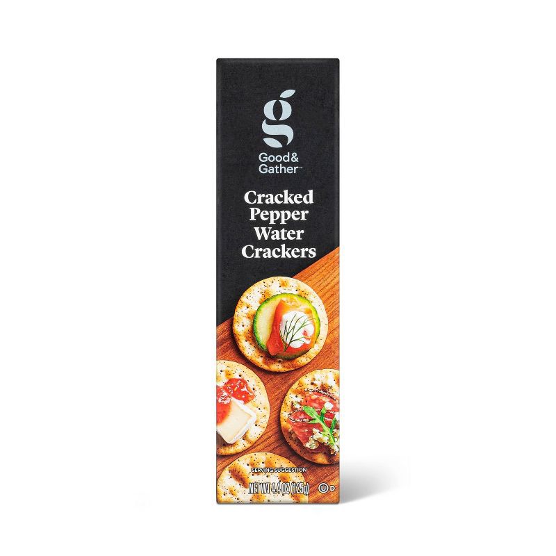 slide 1 of 4, Cracked Pepper Water Crackers - 4.4oz - Good & Gather™, 4.4 oz