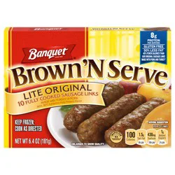 Banquet Brown ‘N Serve Lite Original Fully Cooked Sausage Links, Frozen Meat, 10 Count, 6.4 OZ