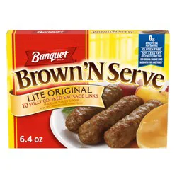 Banquet Brown ‘N Serve Lite Original Fully Cooked Sausage Links, Frozen Meat, 10 Count, 6.4 OZ