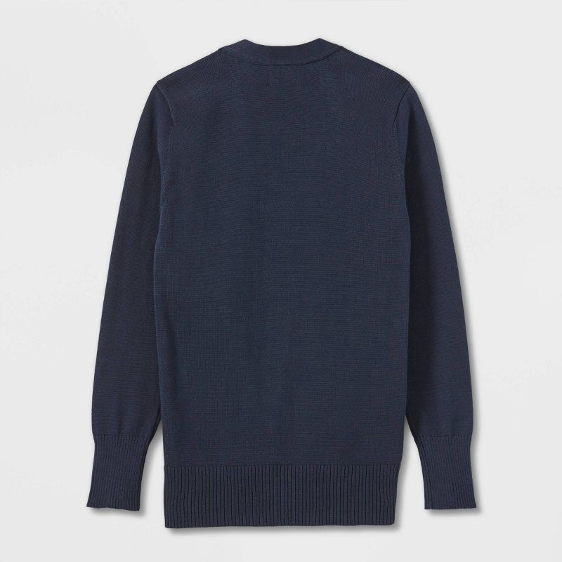 slide 2 of 3, Girls' Long Uniform Cardigan - Cat & Jack™ Blue S: Kids Lightweight V Neck Jersey Sweater, 1 ct