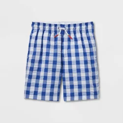 Boys' Gingham Seersucker Swim Trunks - Cat & Jack Blue S