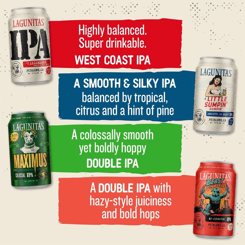 slide 2 of 5, Lagunitas IPA Beer Variety Pack - 12pk/12 fl oz Cans, 12 ct; 12 fl oz