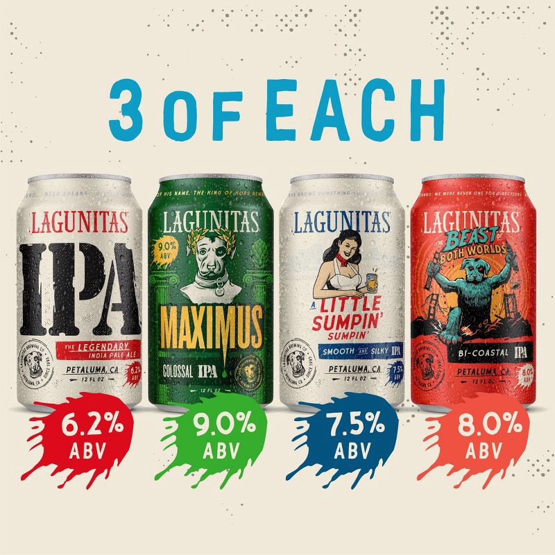 slide 3 of 5, Lagunitas IPA Beer Variety Pack - 12pk/12 fl oz Cans, 12 ct; 12 fl oz