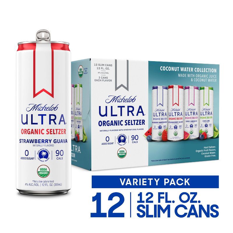 slide 10 of 10, Michelob Ultra Organic Seltzer Variety Pack #3 - 12pk/12 fl oz Cans, 3 x 12 ct, 12 fl oz