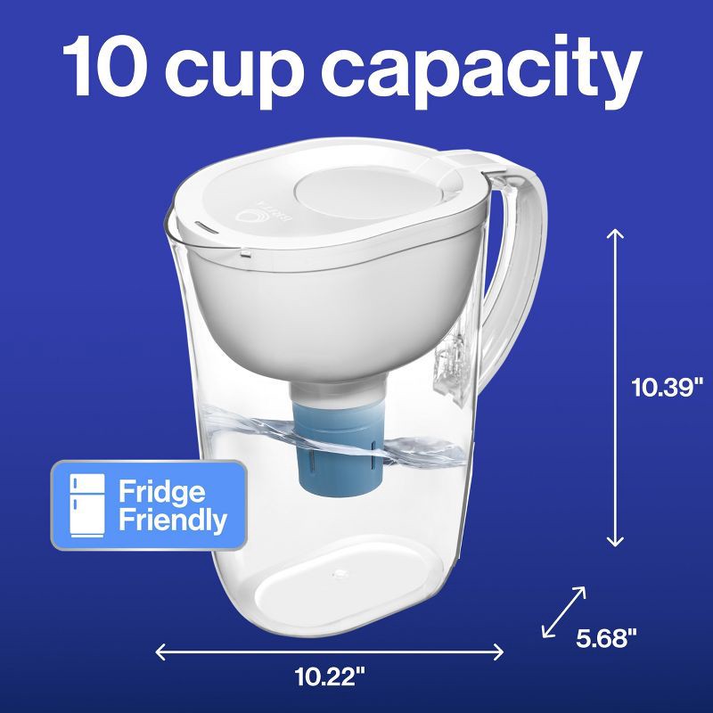 slide 12 of 13, Brita Water Filter 10-Cup Tahoe Water Pitcher Dispenser with Elite Water Filter - White: Easy-Fill Lid, Electronic Indicator, 1 ct