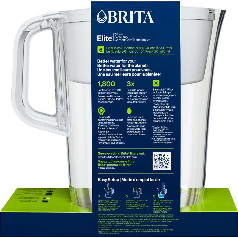 slide 13 of 13, Brita Water Filter 10-Cup Tahoe Water Pitcher Dispenser with Elite Water Filter - White: Easy-Fill Lid, Electronic Indicator, 1 ct