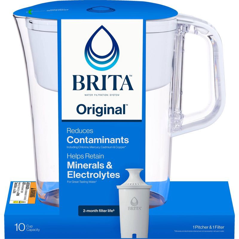 slide 2 of 14, Brita Water Filter 10-Cup Tahoe Water Pitcher Dispenser - White: Easy-Fill Lid, Electronic Indicator, 1 ct
