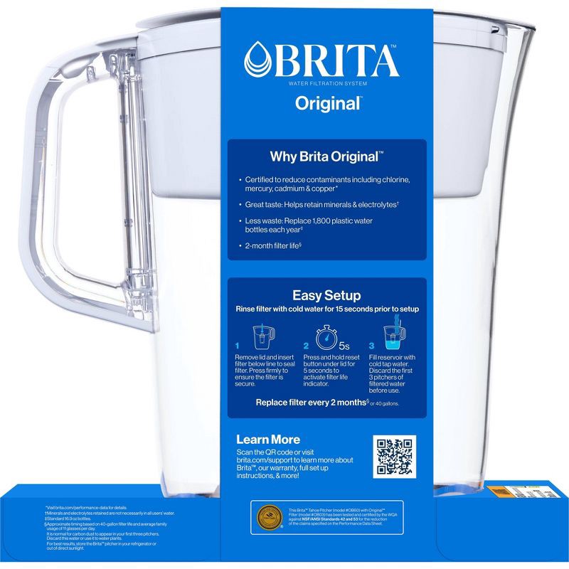 slide 13 of 14, Brita Water Filter 10-Cup Tahoe Water Pitcher Dispenser - White: Easy-Fill Lid, Electronic Indicator, 1 ct