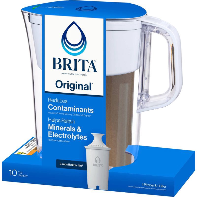 slide 14 of 14, Brita Water Filter 10-Cup Tahoe Water Pitcher Dispenser - White: Easy-Fill Lid, Electronic Indicator, 1 ct