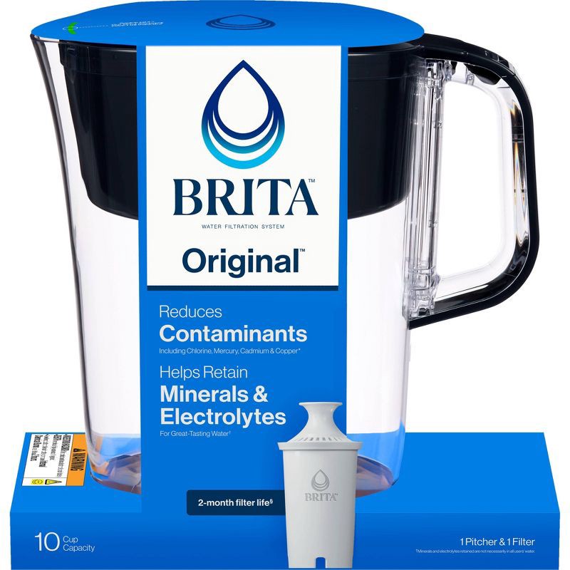 slide 2 of 14, Brita Water Filter 10-Cup Tahoe Water Pitcher Dispenser - Black: Easy-Fill Lid, Electronic Indicator, 1 ct